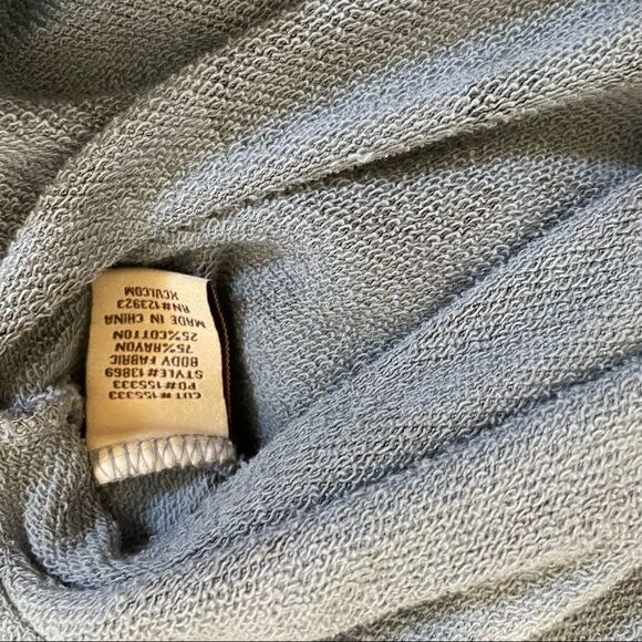 XCVI 3/4 Sleeve Raw Edge Top. Blue/Charcoal Grey Animal Print - Picture 4 of 5